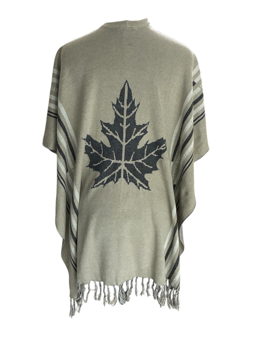Roots Women's Tan Maple Leaf Fringe Poncho Wrap One Size